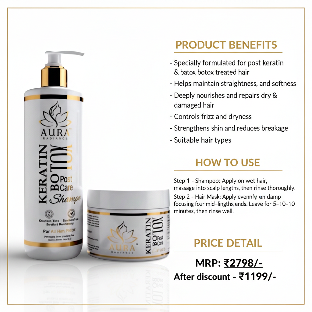 Aura radiance Keratin Botox Post Care Hair shampoo and mask Sulphate / paraben free All types of hair 500’ml each