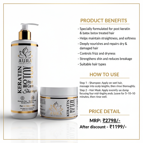 Aura radiance Keratin Botox Post Care Hair shampoo and mask Sulphate / paraben free All types of hair 500’ml each