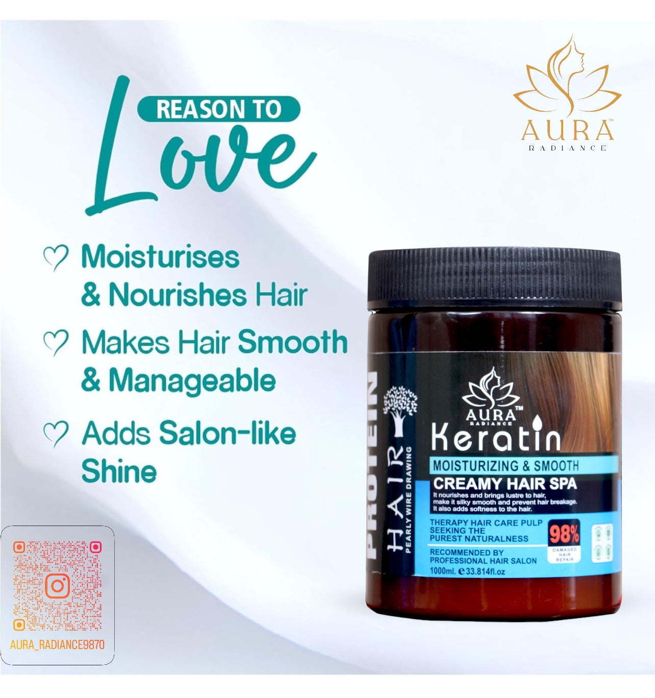 Aura Radiance protein Keratin Treatment Fresh Hair Spa Mask | Deep Nourish, Dry And Frizzy Hair 1000ml All types of hair