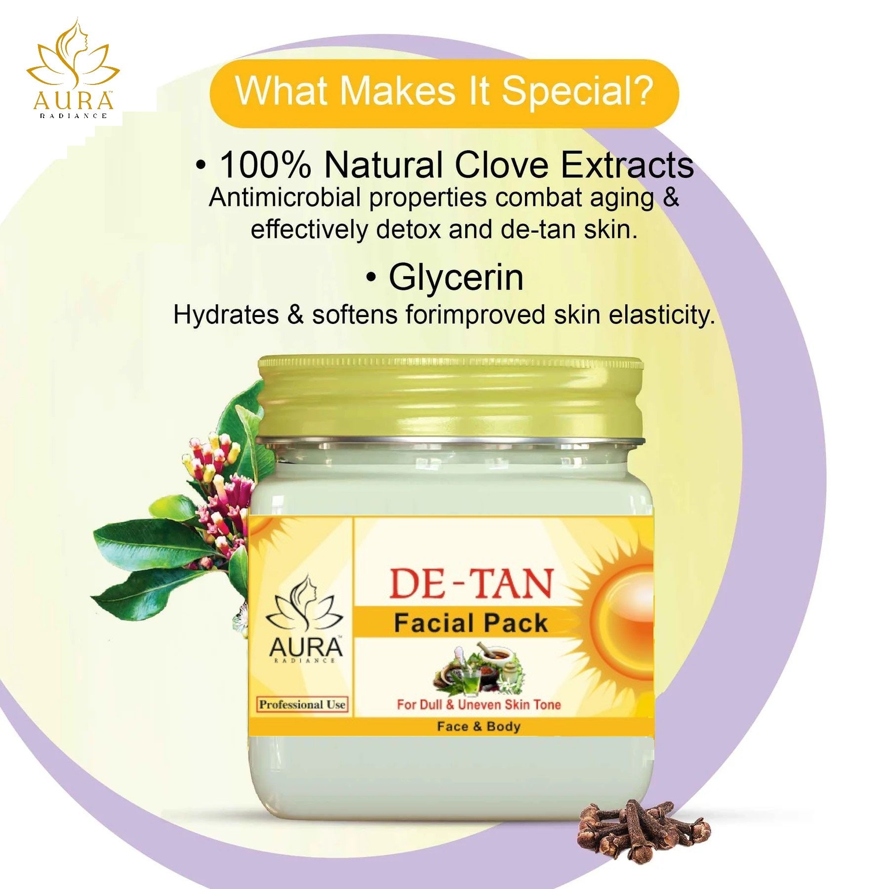 Aura radiance DE TAN facial pack for dull and uneven skin tone Unisex face and body 380ml
