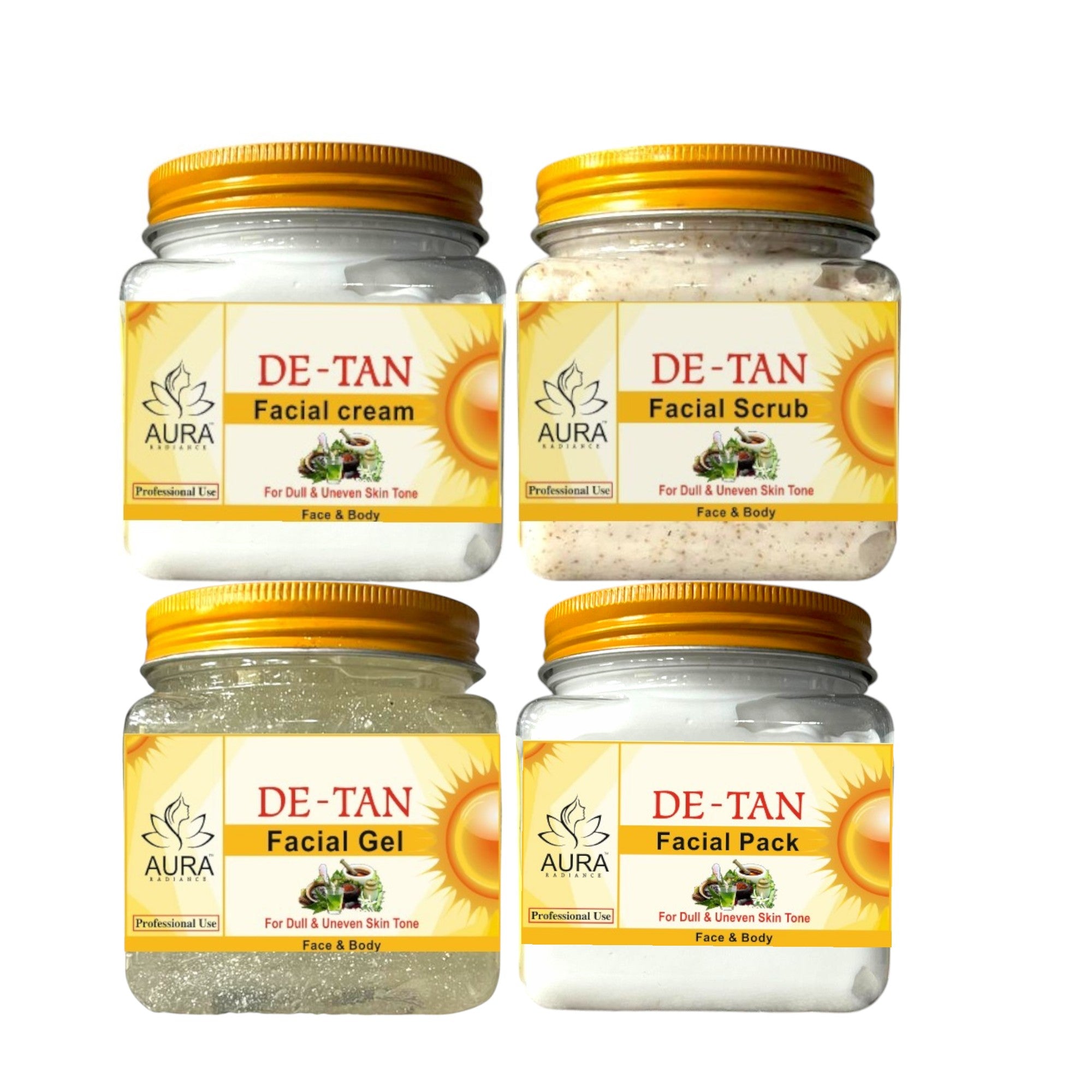 Aura radiance Professional Dtan Jumbo Facial Set Pack Of 4 Scrub/Gel /Cream/pack  (4 x 380 g)