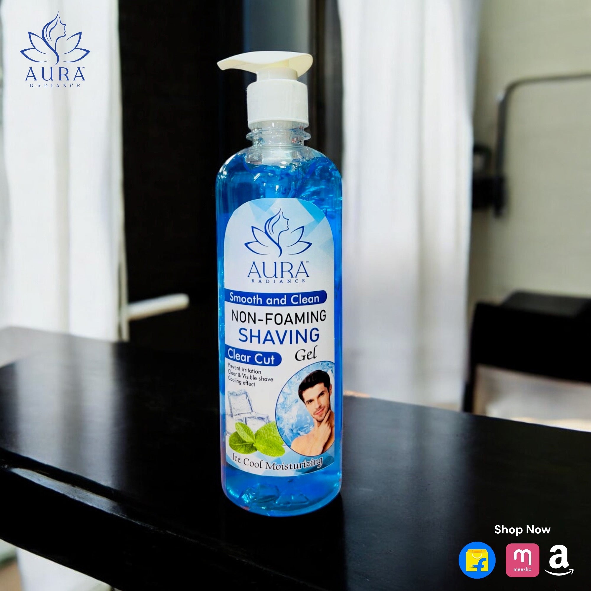Aura radiance Smooth and clean Non foaming Shaving Gel Clear Cut Ice cool moisturising 450ml