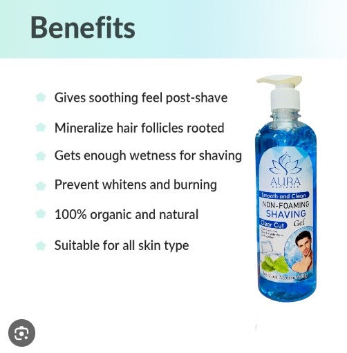 Aura radiance Smooth and clean Non foaming Shaving Gel Clear Cut Ice cool moisturising 450ml