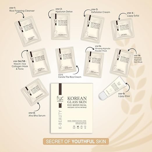 FYC Professional 9 Steps Korean Glass Skin Rice Water Facial Kit - 183 g
