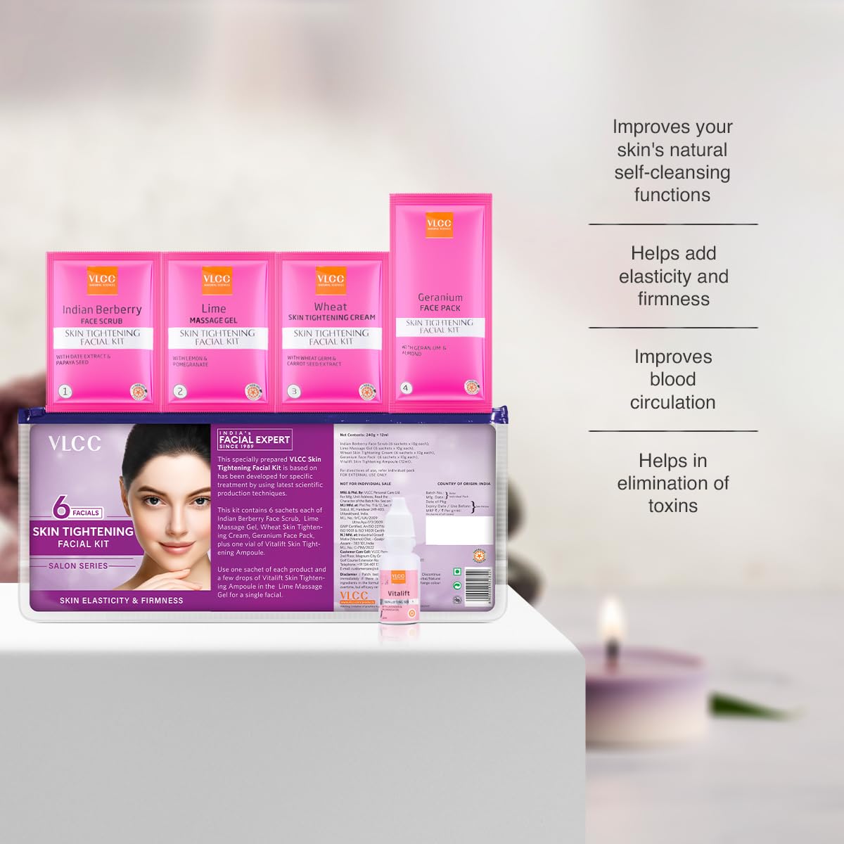 VLCC Skin Tightening Facial Kit (6 Facials) - 240g + 12ml
