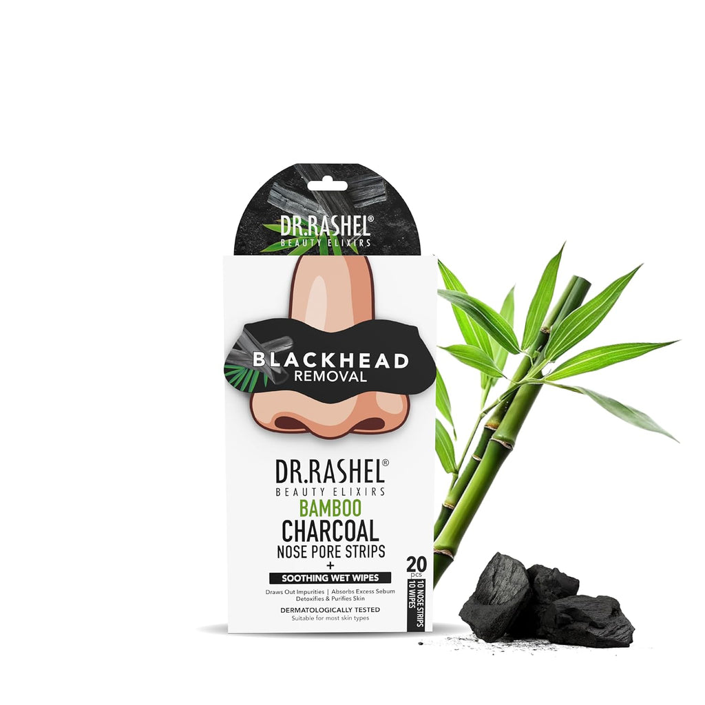 DR.Rashel Nose Pore Strips| Deep Cleansing Nose Strips For Instant And Painless Blackheads Removal 20 PCS (Bamboo Charcoal) (10 Strips &10 Wipes)