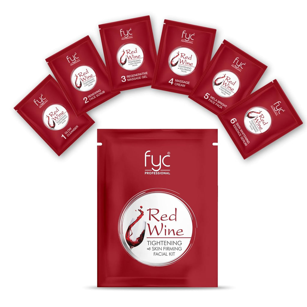 Fyc Professional Red Wine Facial Kit Pouch| 5 Step Facial Kit for Skin Tightening, Repair & Anti-Aging | Glowing & Youthful Skin | 55g | Salon-Style Facial at Home | Suitable for All Skin Types