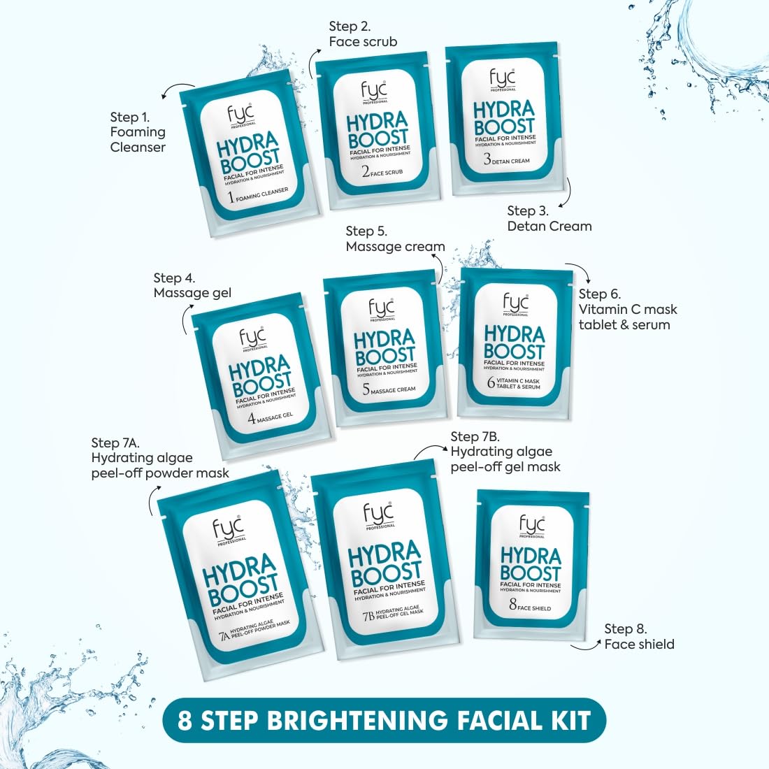 fyc HydraBoost Facial Kit, 8 Step Treatment with Hyaluronic Acid, 185g