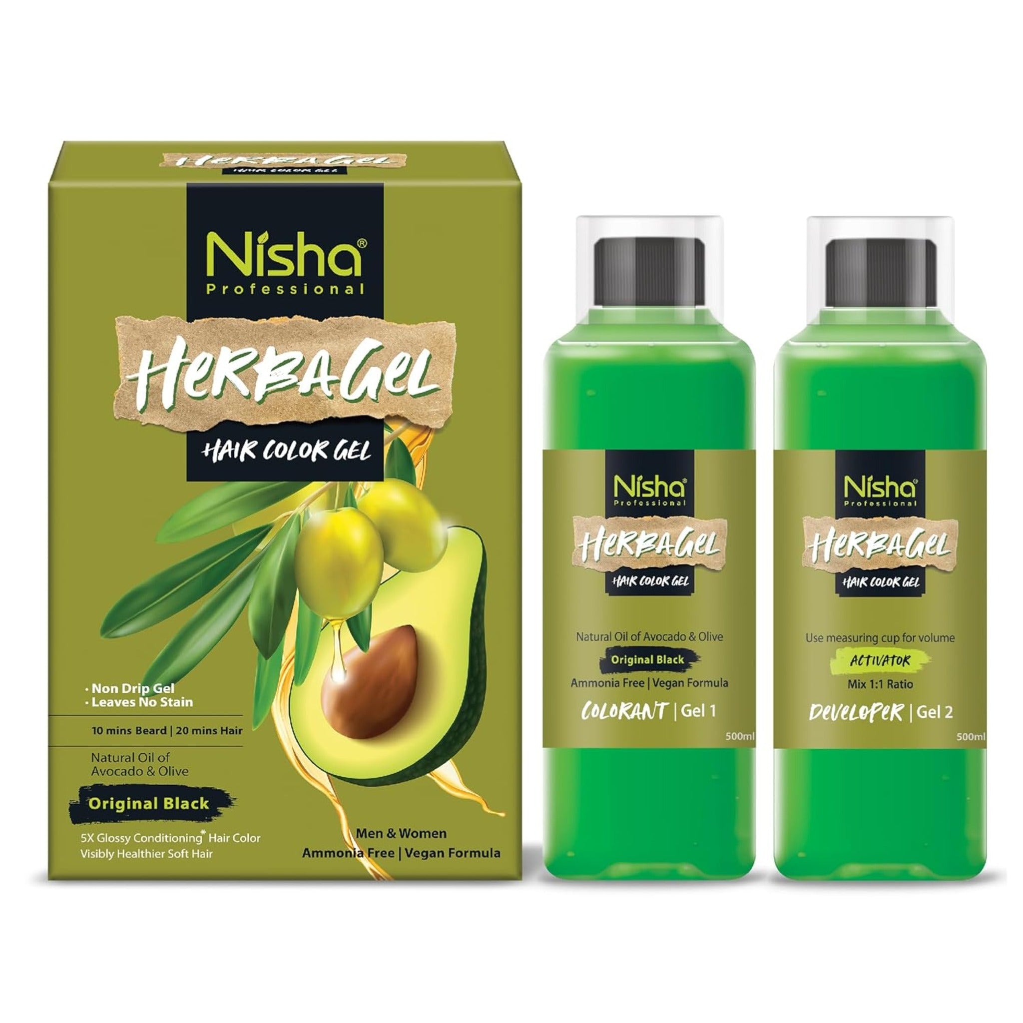 Nisha Herba Gel Hair Colour Gel, 1 Litre | No Ammonia, No Stain