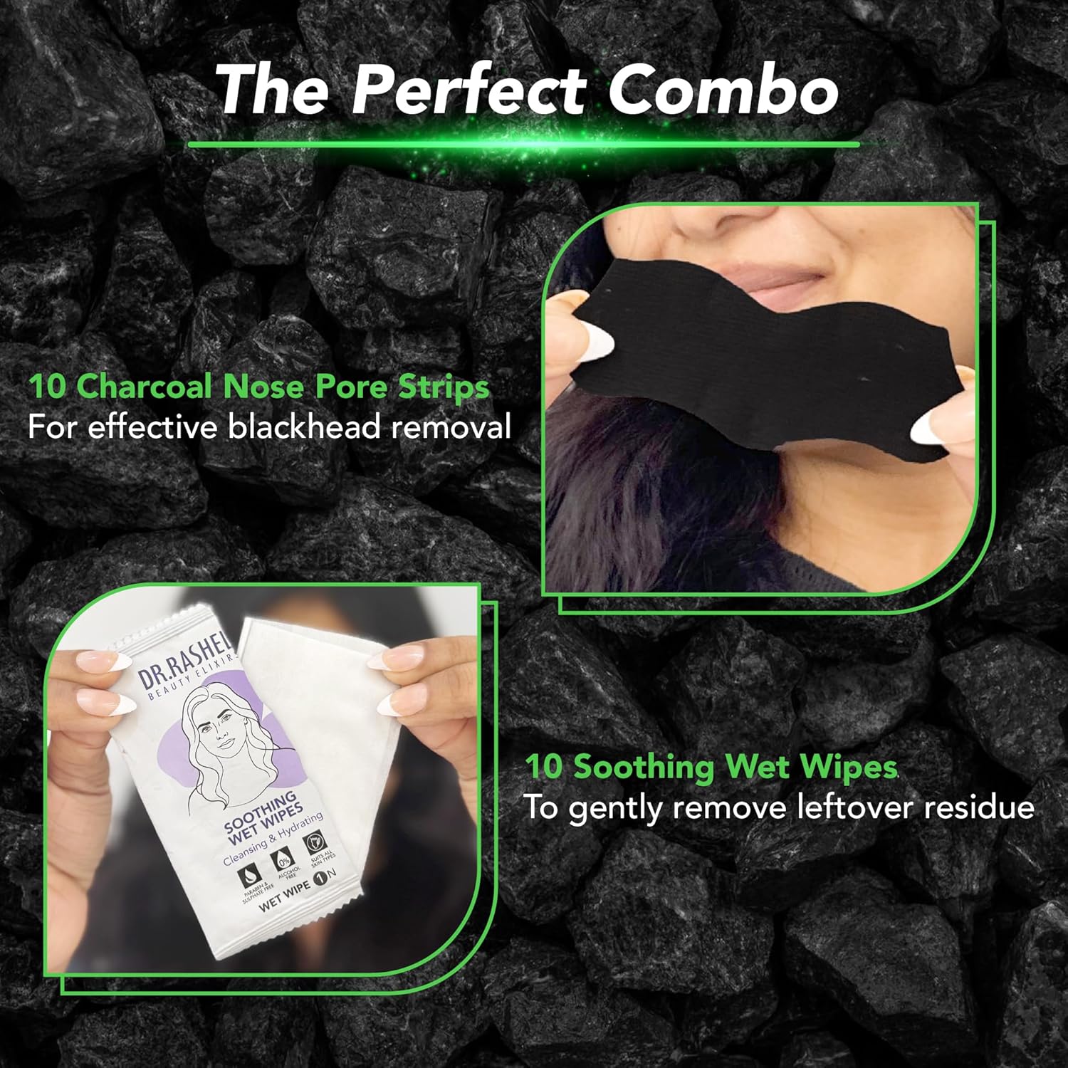 DR.Rashel Nose Pore Strips| Deep Cleansing Nose Strips For Instant And Painless Blackheads Removal 20 PCS (Bamboo Charcoal) (10 Strips &10 Wipes)