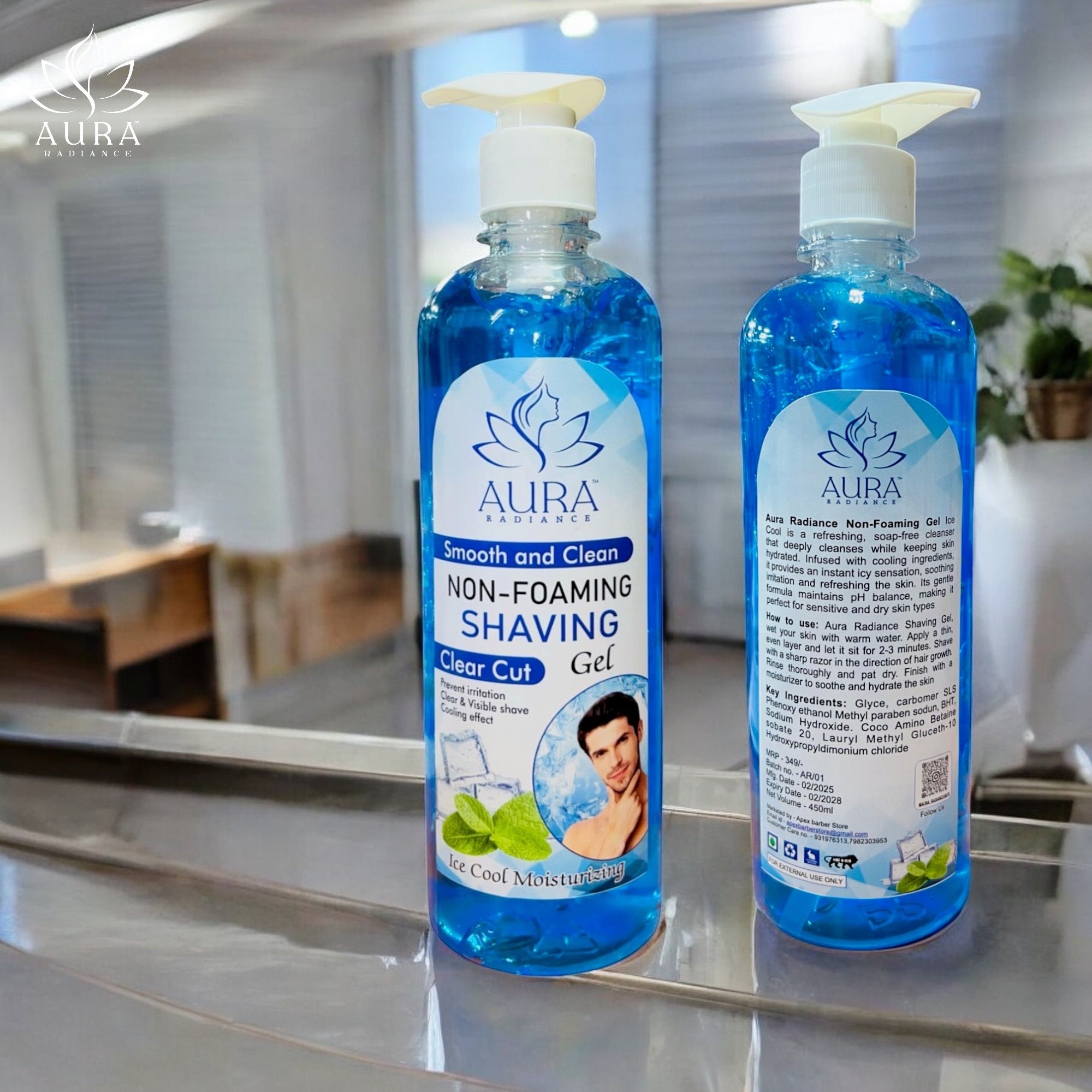 Aura radiance Smooth and clean Non foaming Shaving Gel Clear Cut Ice cool moisturising 450ml