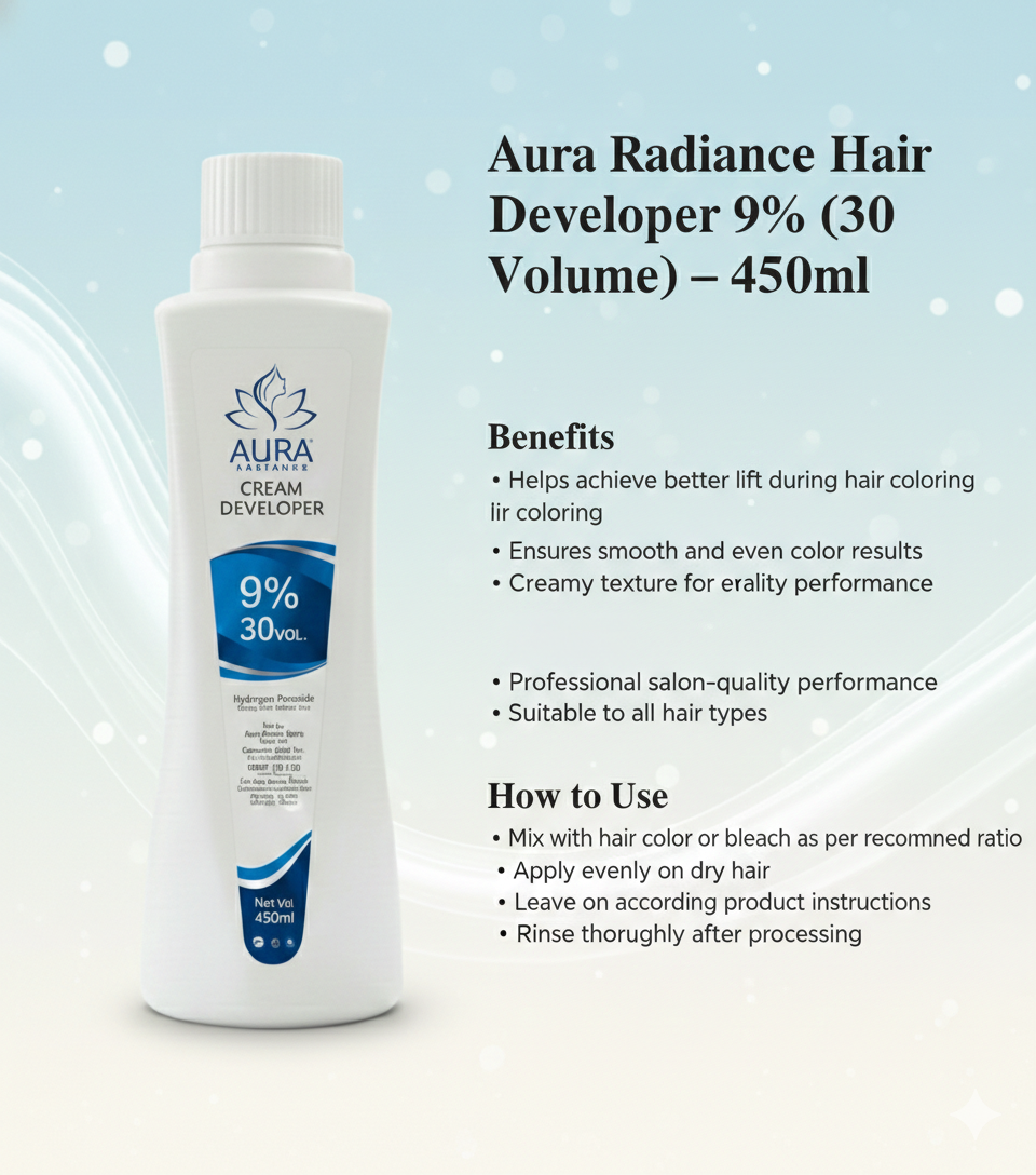 Aura radiance Cream Developer 9% 30 volume Suitable for all types of hair color tubes