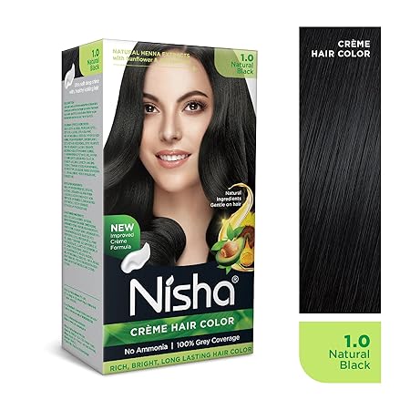 Nisha cream permanent hair color superior quality no ammonia cream formula permanent Fashion Highlights and rich bright long-lasting colour Natural Black (pack of 2)