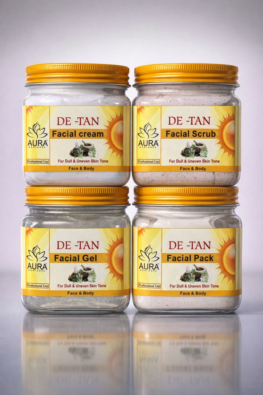 aura radiance professional de tan facial kit pack of 4 men and women 1520gm