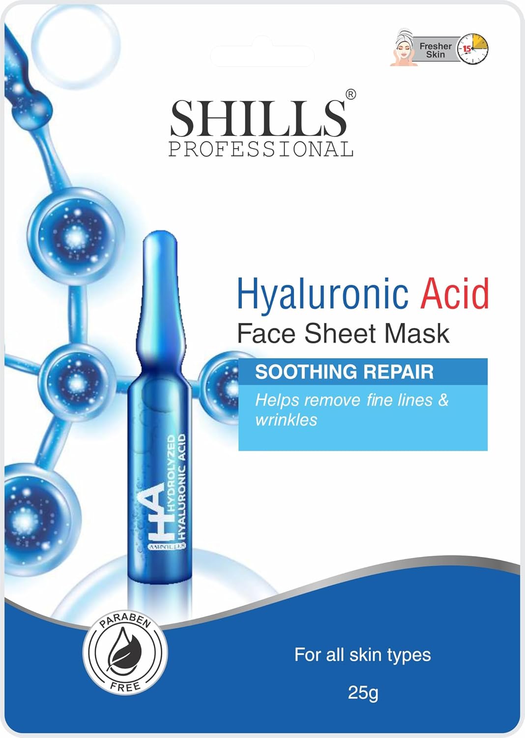 Shills Professional Hyaluronic Acid face sheet mask for all skin types 25gm each pack of 2