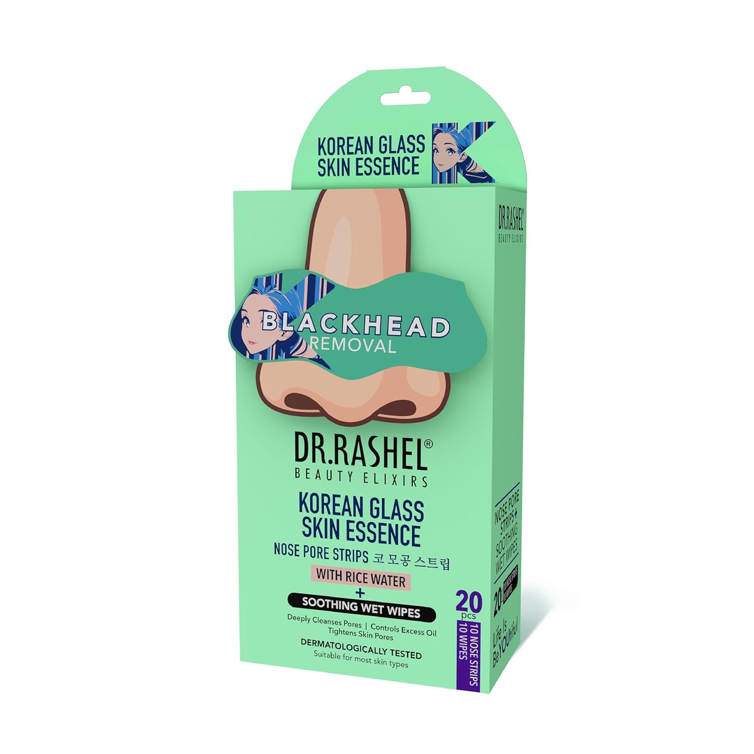 DR.RASHEL Korean Nose Pore Strips | With 1% ceramides and Rice Water| Deep Cleansing | Pore Tightening | Blackhead Removal | 10 Strips
