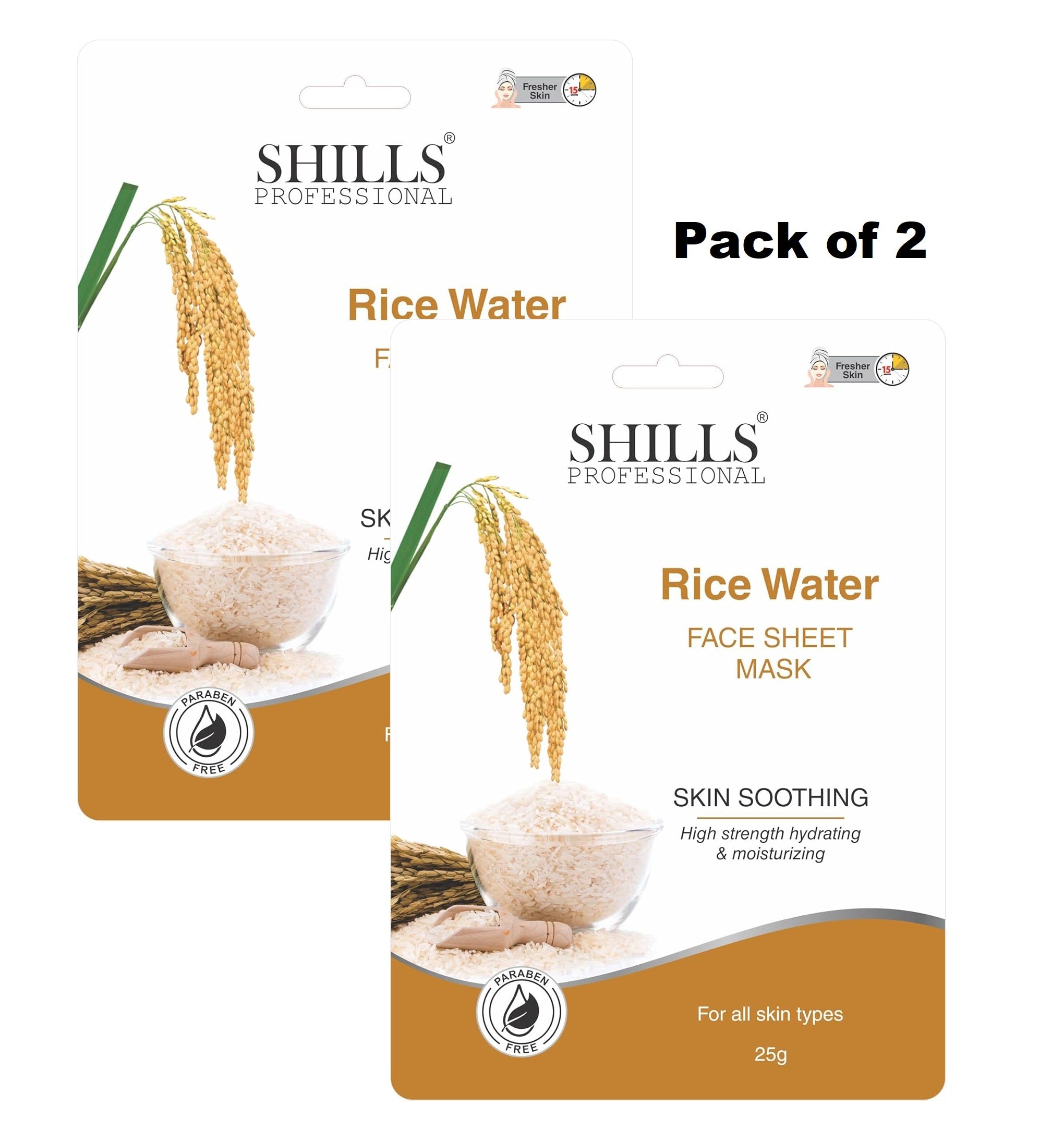 shills professional rice water face sheet mask for glowing skin 25gm each pack of 2